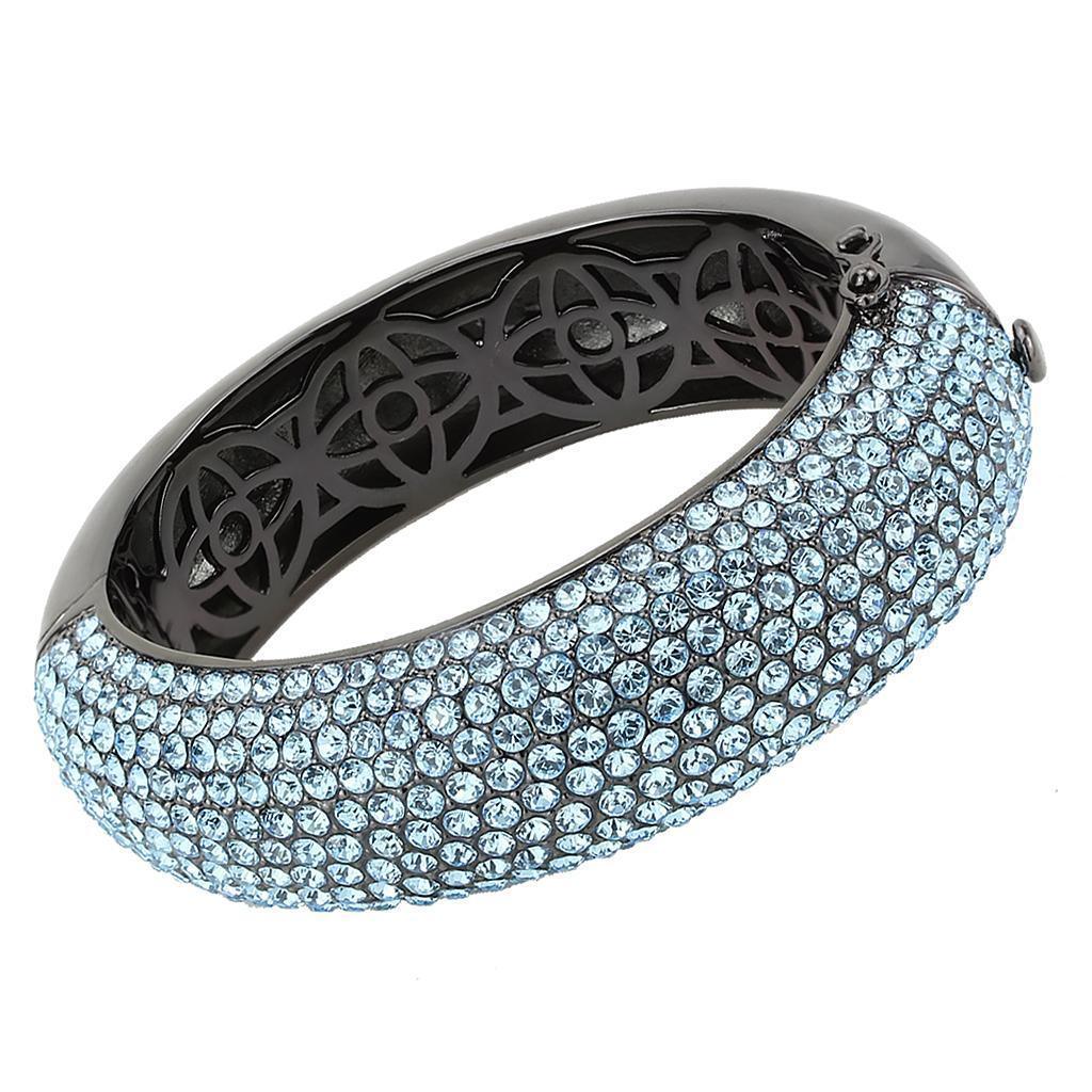 LO4305 - TIN Cobalt Black Brass Bangle with Top Grade Crystal in Sea Blue