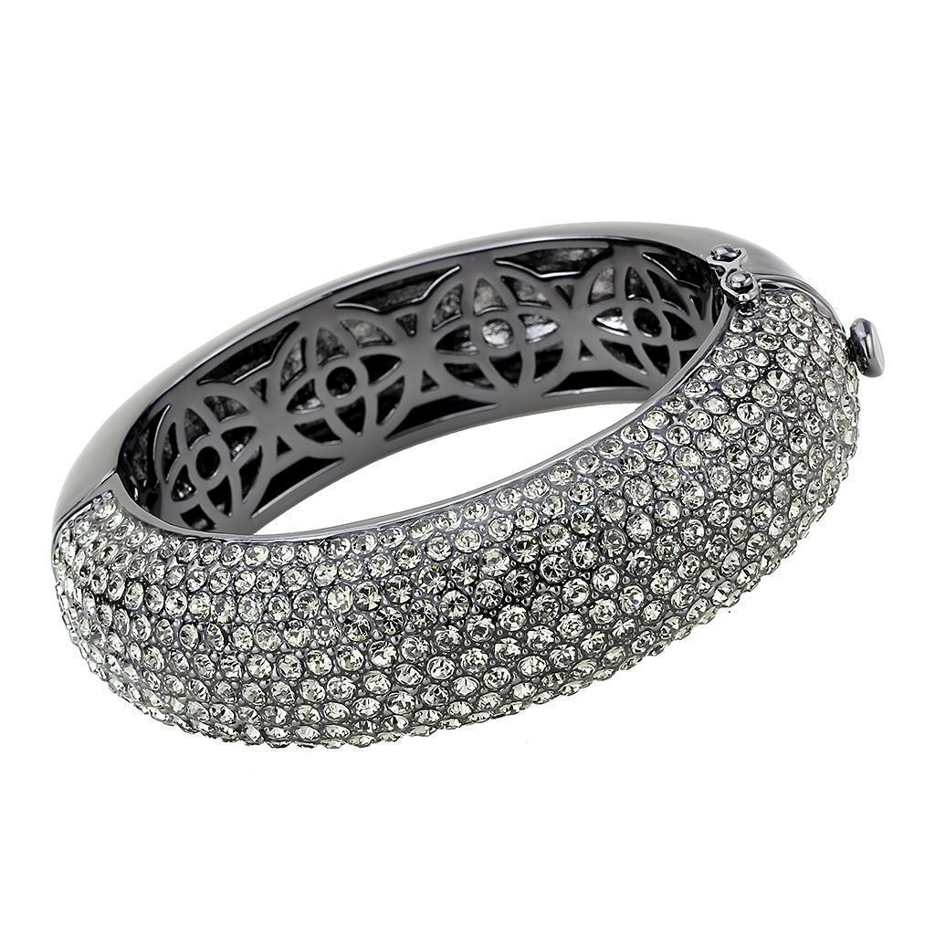 LO4304 - TIN Cobalt Black Brass Bangle with Top Grade Crystal in Black Diamond