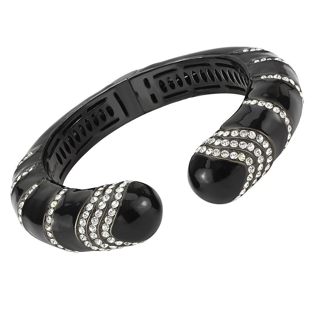 LO4324 - TIN Cobalt Black Brass Bangle with Top Grade Crystal in Clear