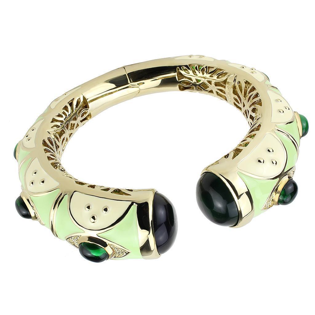 LO4267 - Gold Brass Bangle with Synthetic in Emerald