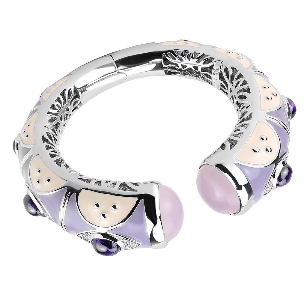 LO4268 - Rhodium Brass Bangle with Synthetic in Rose