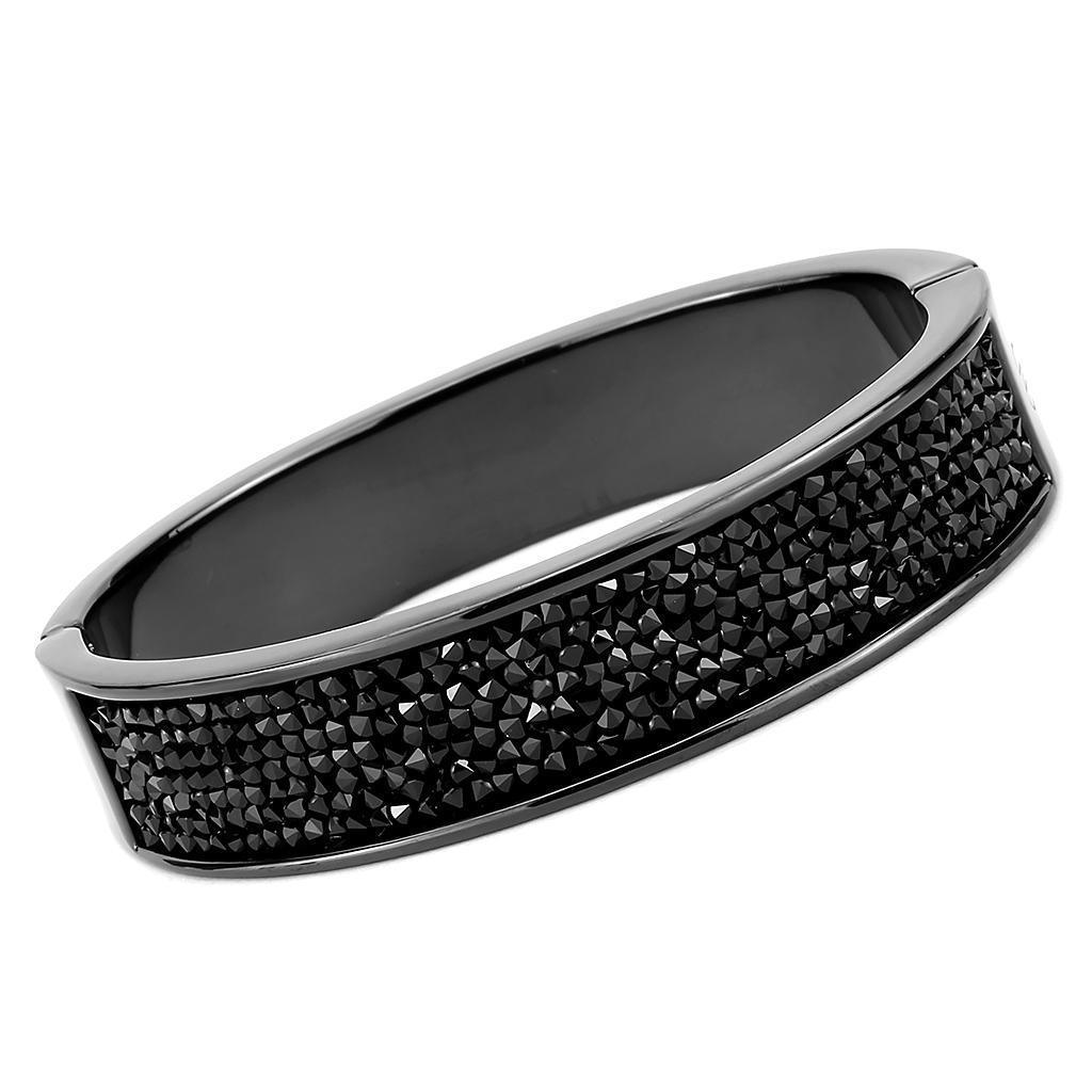 LO4286 - IP Black(Ion Plating) Brass Bangle with Top Grade Crystal in Jet