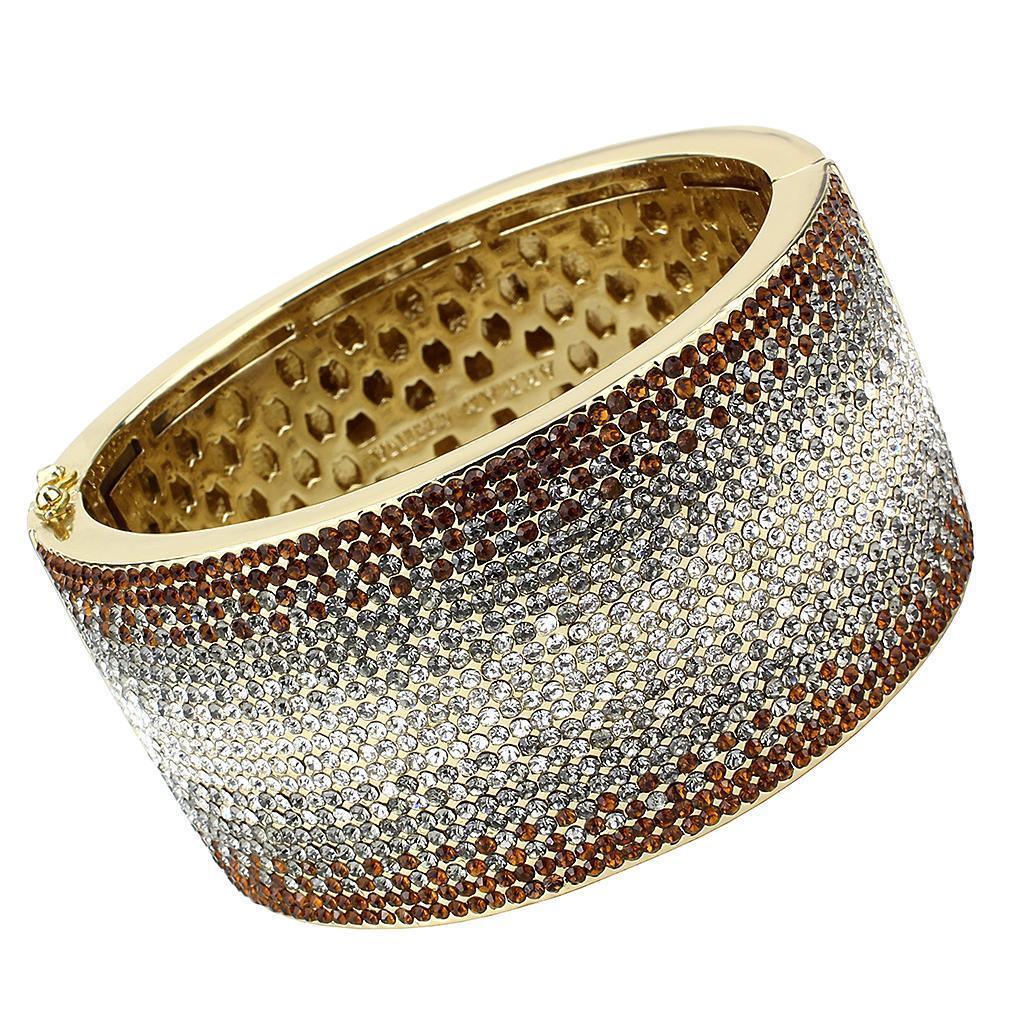 LO4280 - Gold Brass Bangle with Top Grade Crystal in Multi Color