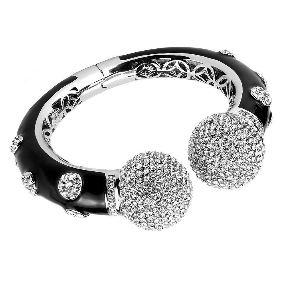 LO4282 - Rhodium Brass Bangle with Top Grade Crystal in Clear