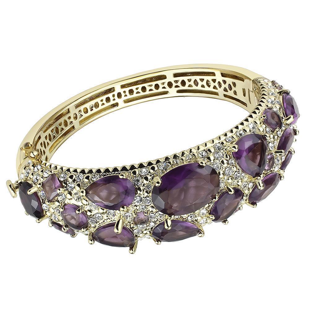 LO4281 - Gold Brass Bangle with Synthetic in Amethyst