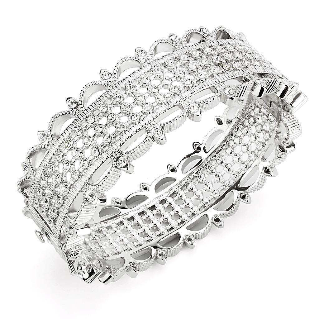 LO4346 - Rhodium Brass Bangle with Top Grade Crystal in Clear