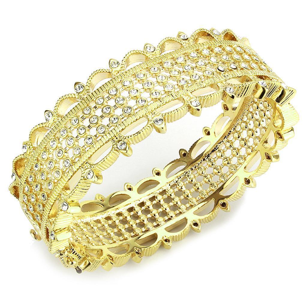 LO4345 - Gold Brass Bangle with Top Grade Crystal in Clear