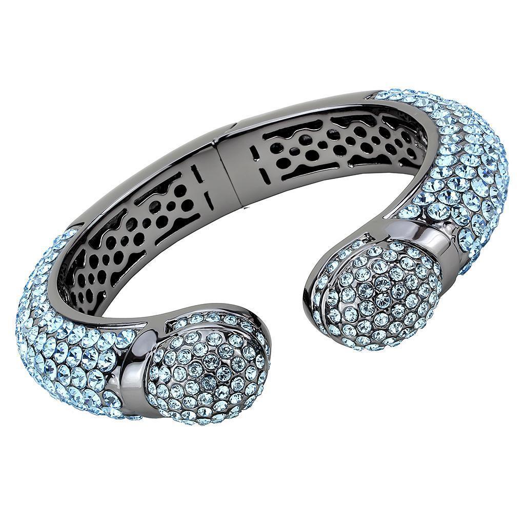 LO4289 - TIN Cobalt Black Brass Bangle with Top Grade Crystal in Sea Blue