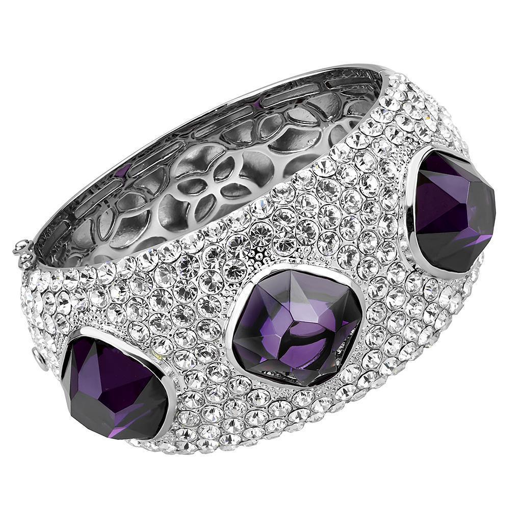 LO4330 - Rhodium Brass Bangle with AAA Grade CZ in Amethyst