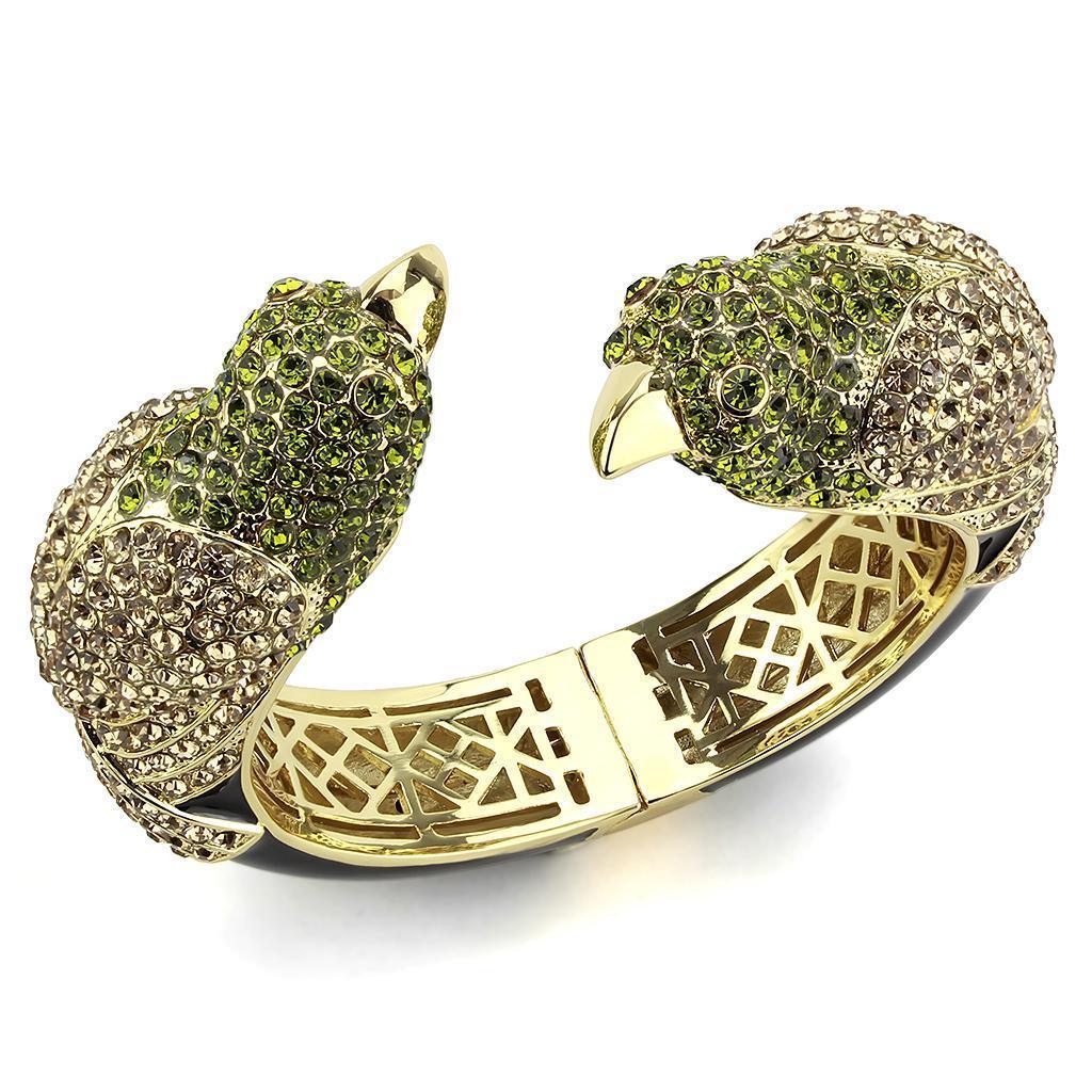 LO4331 - Gold Brass Bangle with Top Grade Crystal in Multi Color