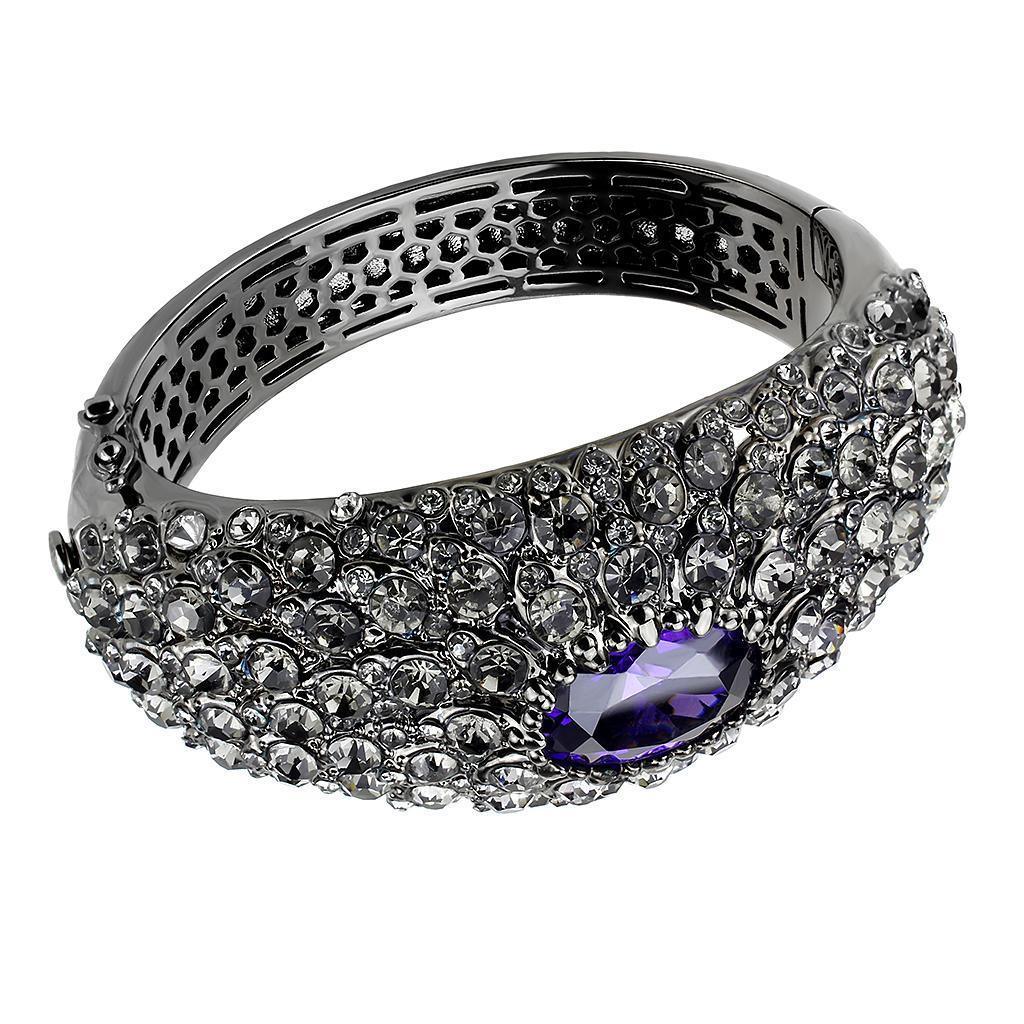 LO4275 - TIN Cobalt Black Brass Bangle with AAA Grade CZ in Tanzanite