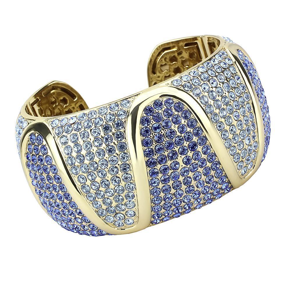 LO4276 - Gold Brass Bangle with Top Grade Crystal in Multi Color