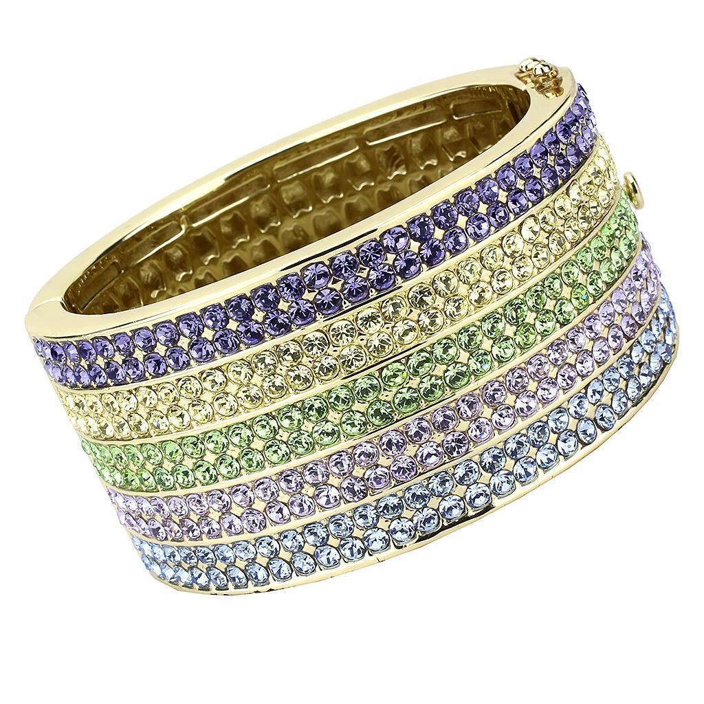 LO4277 - Gold Brass Bangle with Top Grade Crystal in Multi Color