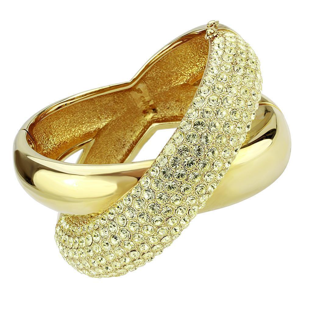 LO4321 - Gold Brass Bangle with Top Grade Crystal in Citrine Yellow