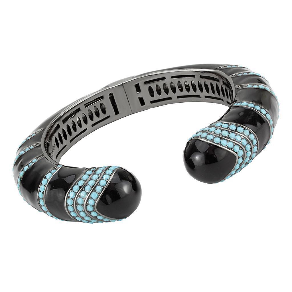 LO4323 - TIN Cobalt Black Brass Bangle with Top Grade Crystal in Turquoise