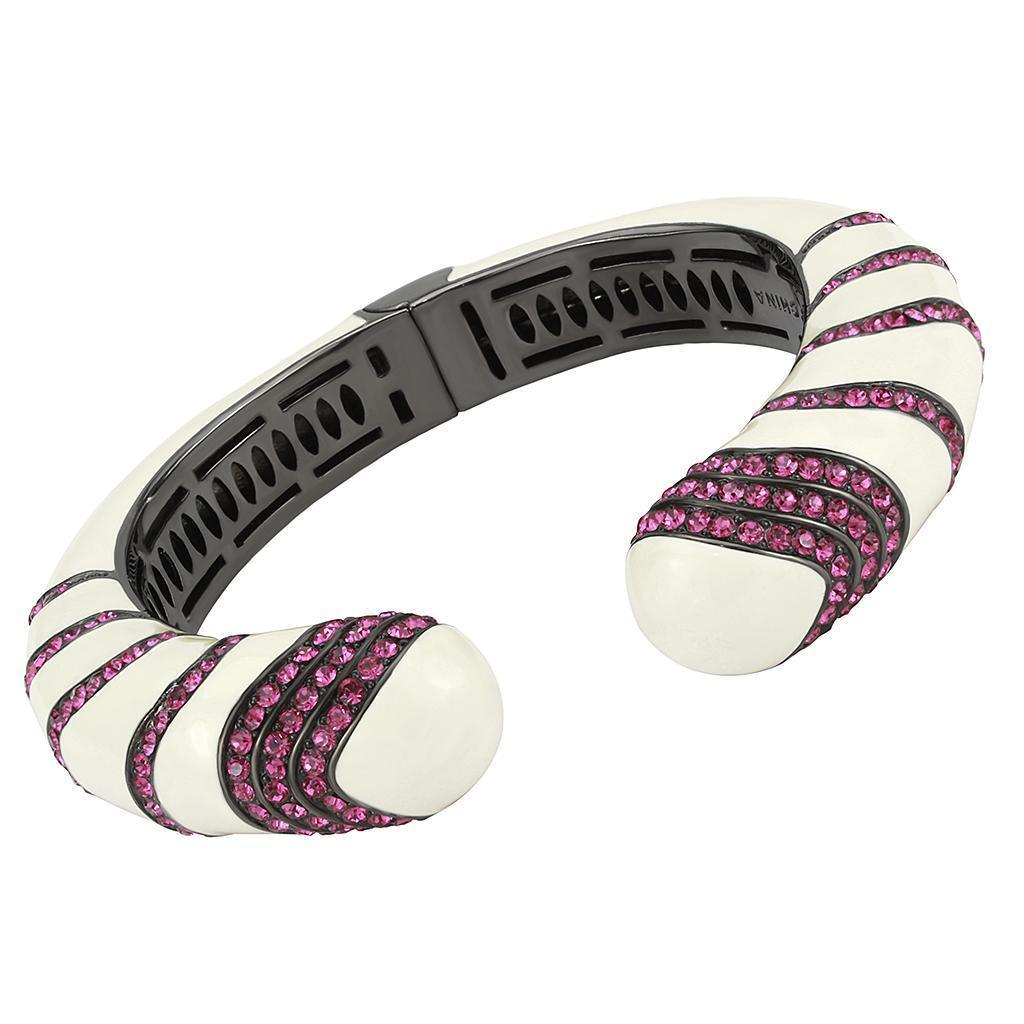 LO4322 - TIN Cobalt Black Brass Bangle with Top Grade Crystal in Fuchsia