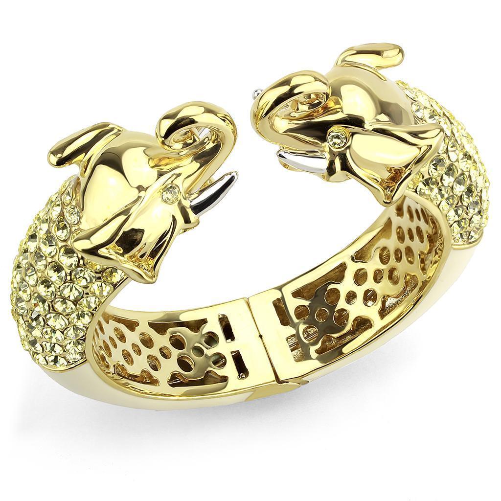 LO4334 - Gold+Rhodium Brass Bangle with Top Grade Crystal in Citrine Yellow