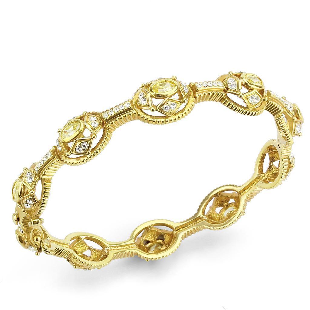 LO4335 - Gold Brass Bangle with AAA Grade CZ in Citrine Yellow