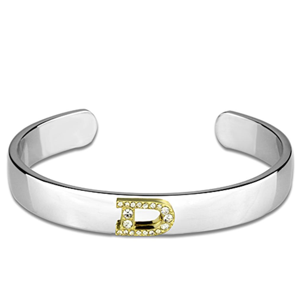 LO3614 - Reverse Two-Tone White Metal Bangle with Top Grade Crystal in Clear