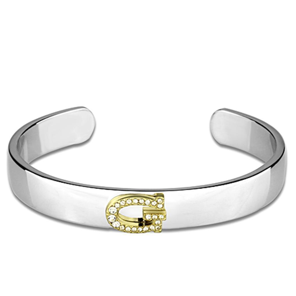 LO3617 - Reverse Two-Tone White Metal Bangle with Top Grade Crystal in Clear