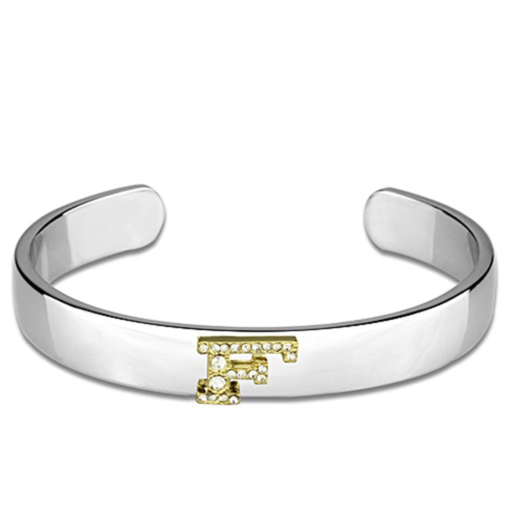 LO3616 - Reverse Two-Tone White Metal Bangle with Top Grade Crystal in Clear