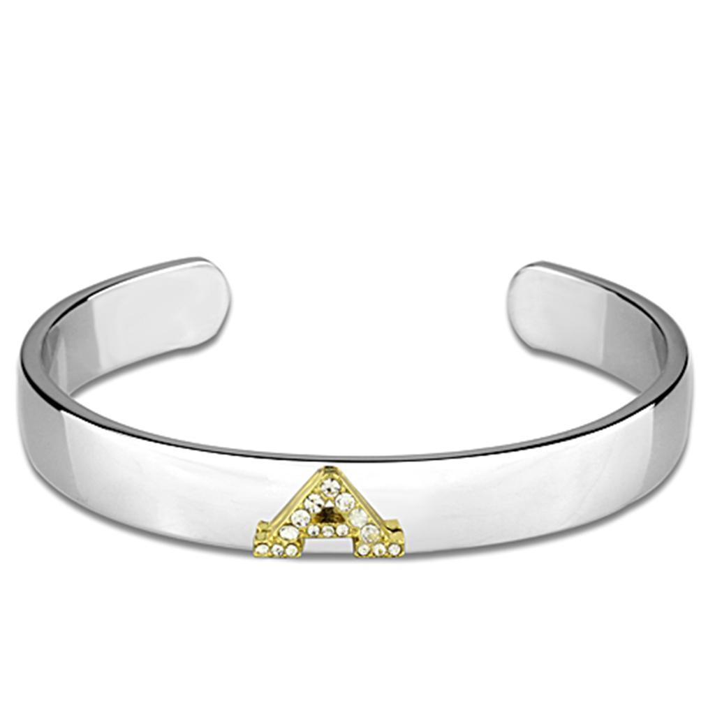 LO3611 - Reverse Two-Tone White Metal Bangle with Top Grade Crystal in Clear