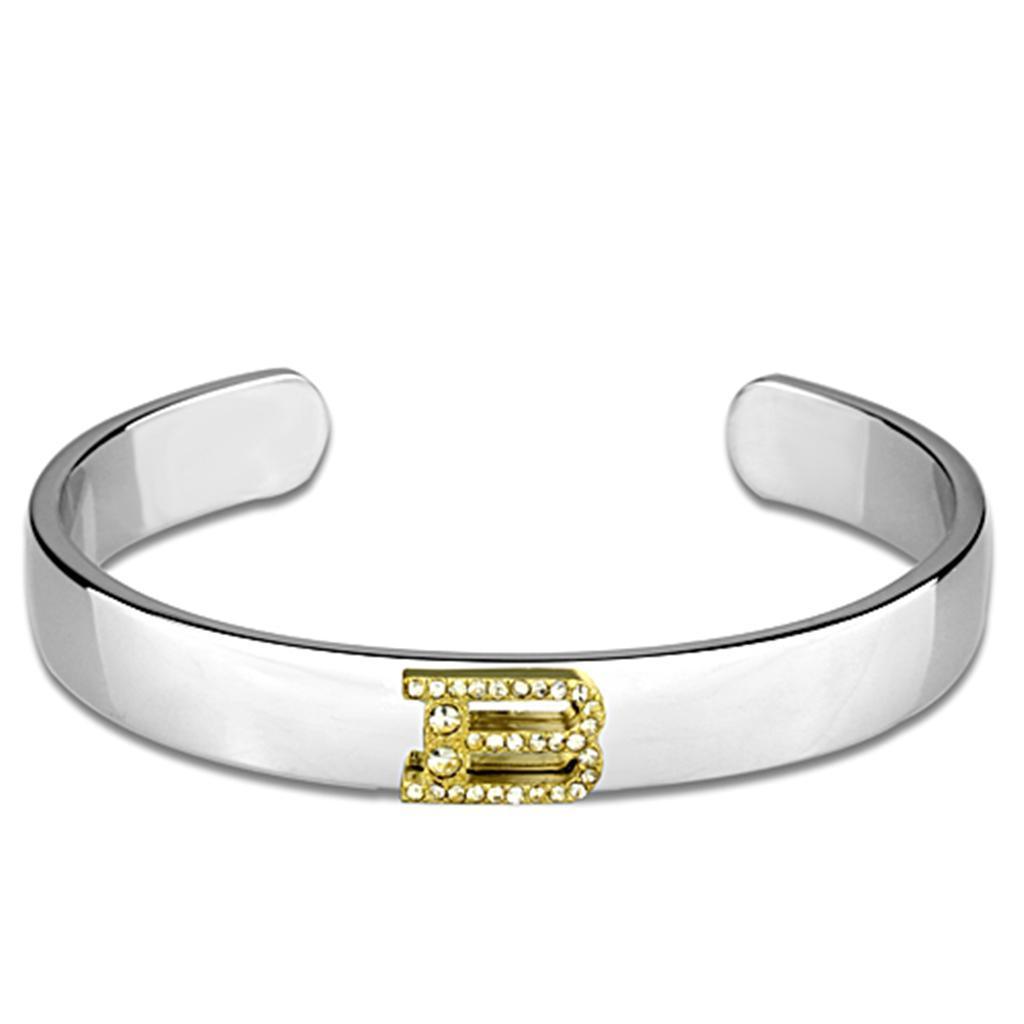 LO3612 - Reverse Two-Tone White Metal Bangle with Top Grade Crystal in Clear