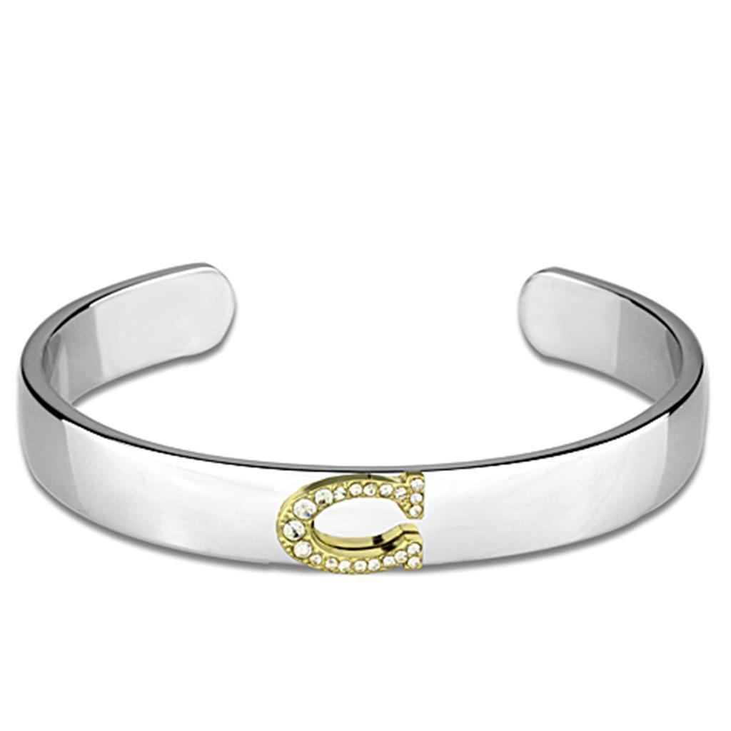 LO3613 - Reverse Two-Tone White Metal Bangle with Top Grade Crystal in Clear