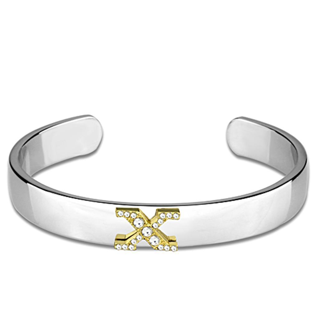 LO3634 - Reverse Two-Tone White Metal Bangle with Top Grade Crystal in Clear