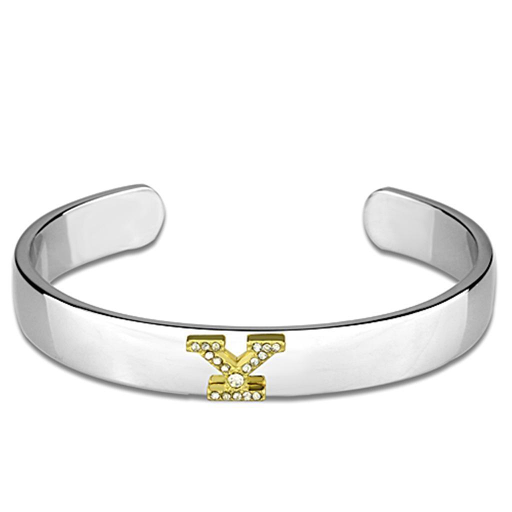 LO3635 - Reverse Two-Tone White Metal Bangle with Top Grade Crystal in Clear