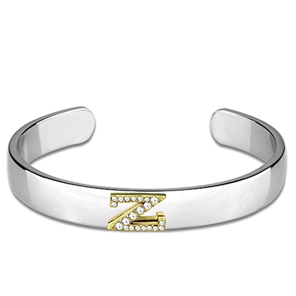 LO3636 - Reverse Two-Tone White Metal Bangle with Top Grade Crystal in Clear