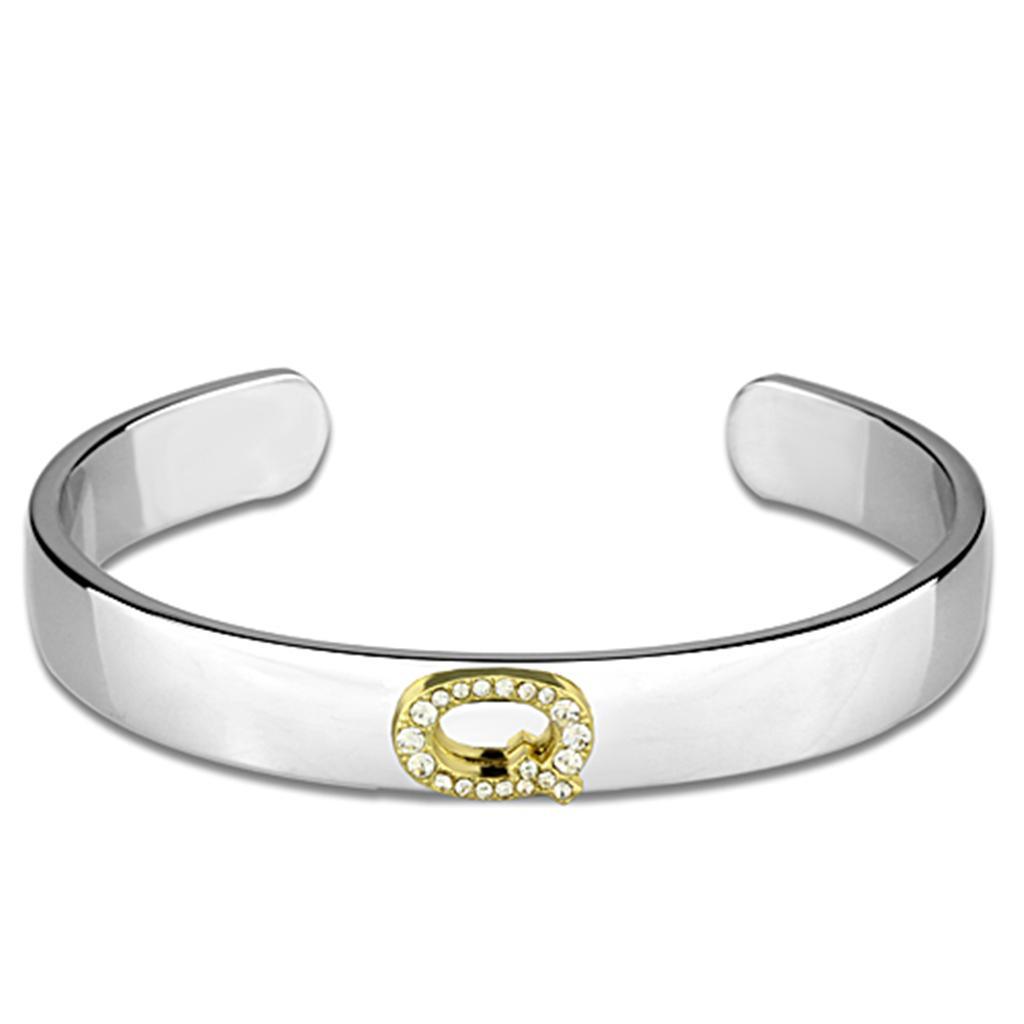 LO3627 - Reverse Two-Tone White Metal Bangle with Top Grade Crystal in Clear