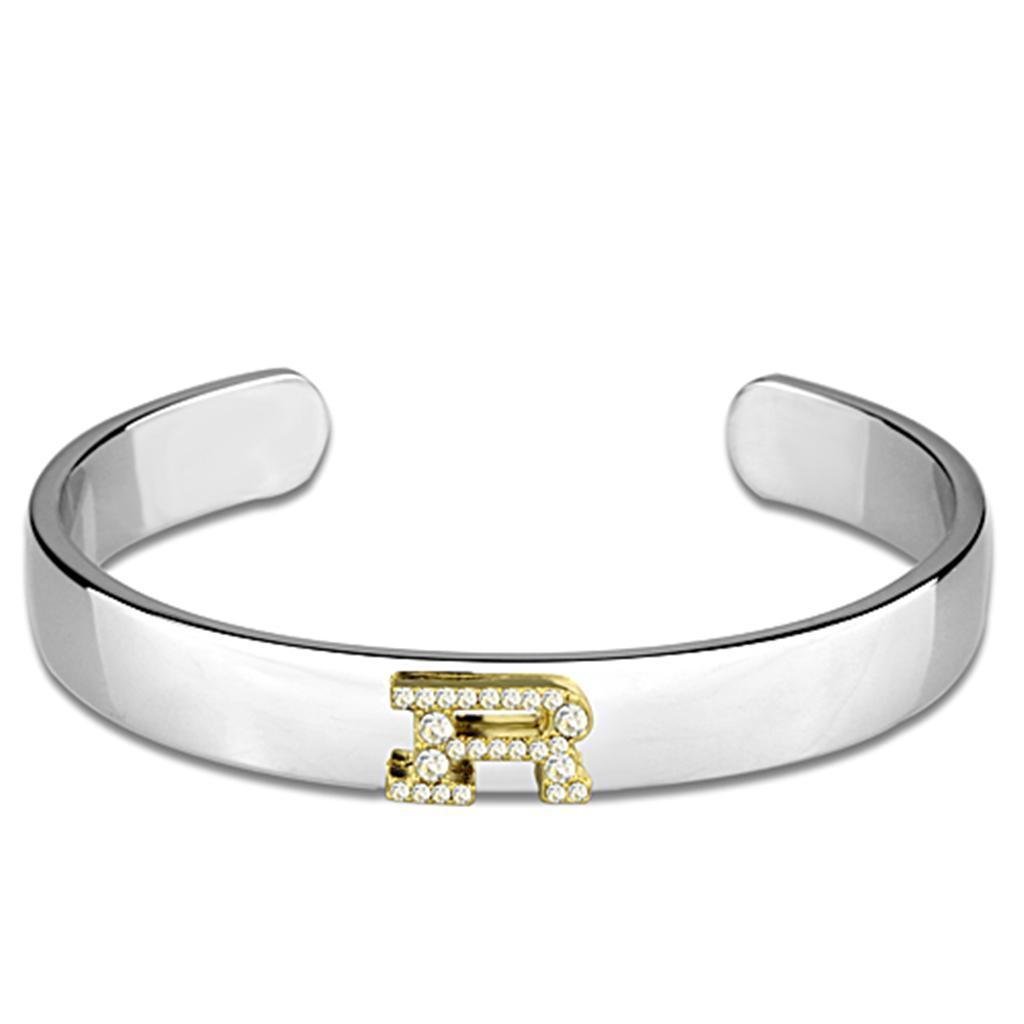 LO3628 - Reverse Two-Tone White Metal Bangle with Top Grade Crystal in Clear