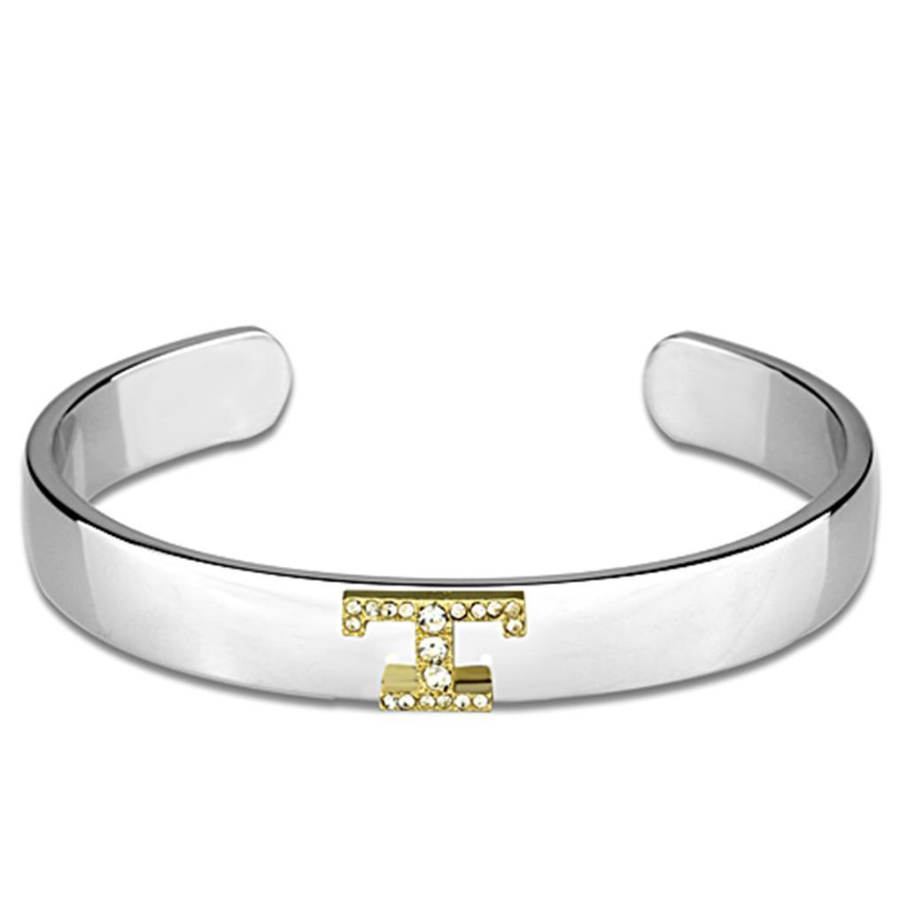 LO3630 - Reverse Two-Tone White Metal Bangle with Top Grade Crystal in Clear