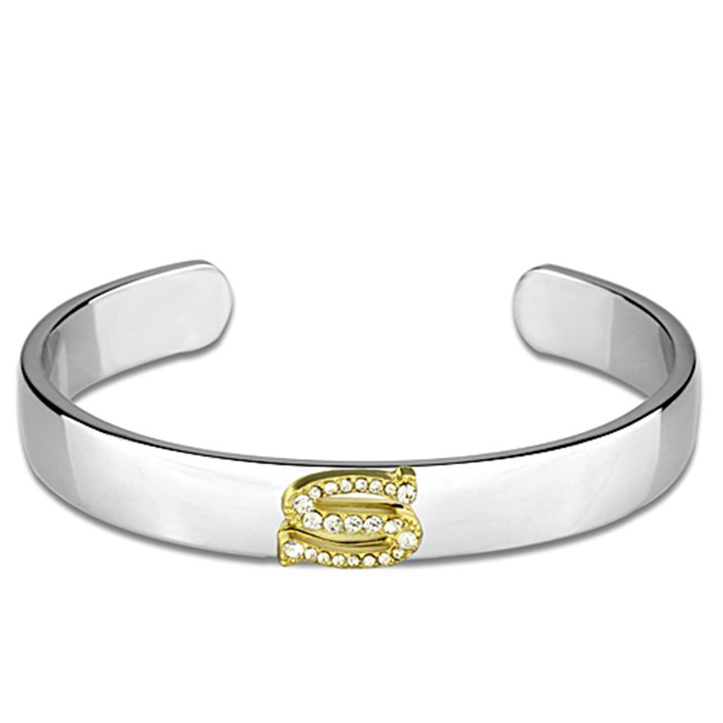 LO3629 - Reverse Two-Tone White Metal Bangle with Top Grade Crystal in Clear