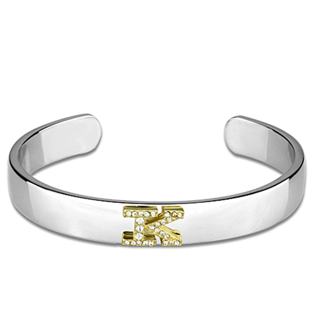 LO3621 - Reverse Two-Tone White Metal Bangle with Top Grade Crystal in Clear