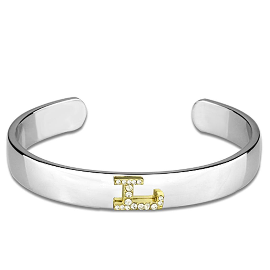 LO3622 - Reverse Two-Tone White Metal Bangle with Top Grade Crystal in Clear