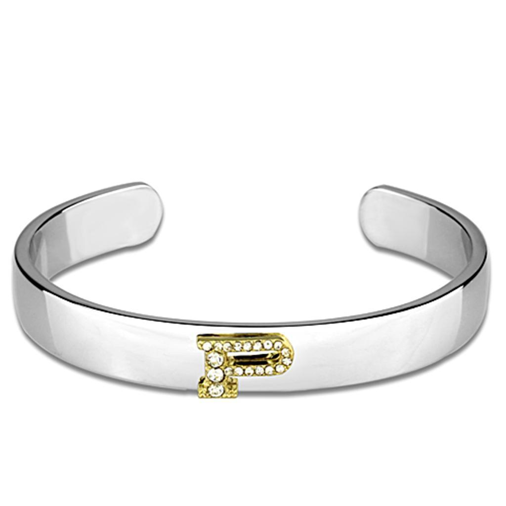 LO3626 - Reverse Two-Tone White Metal Bangle with Top Grade Crystal in Clear