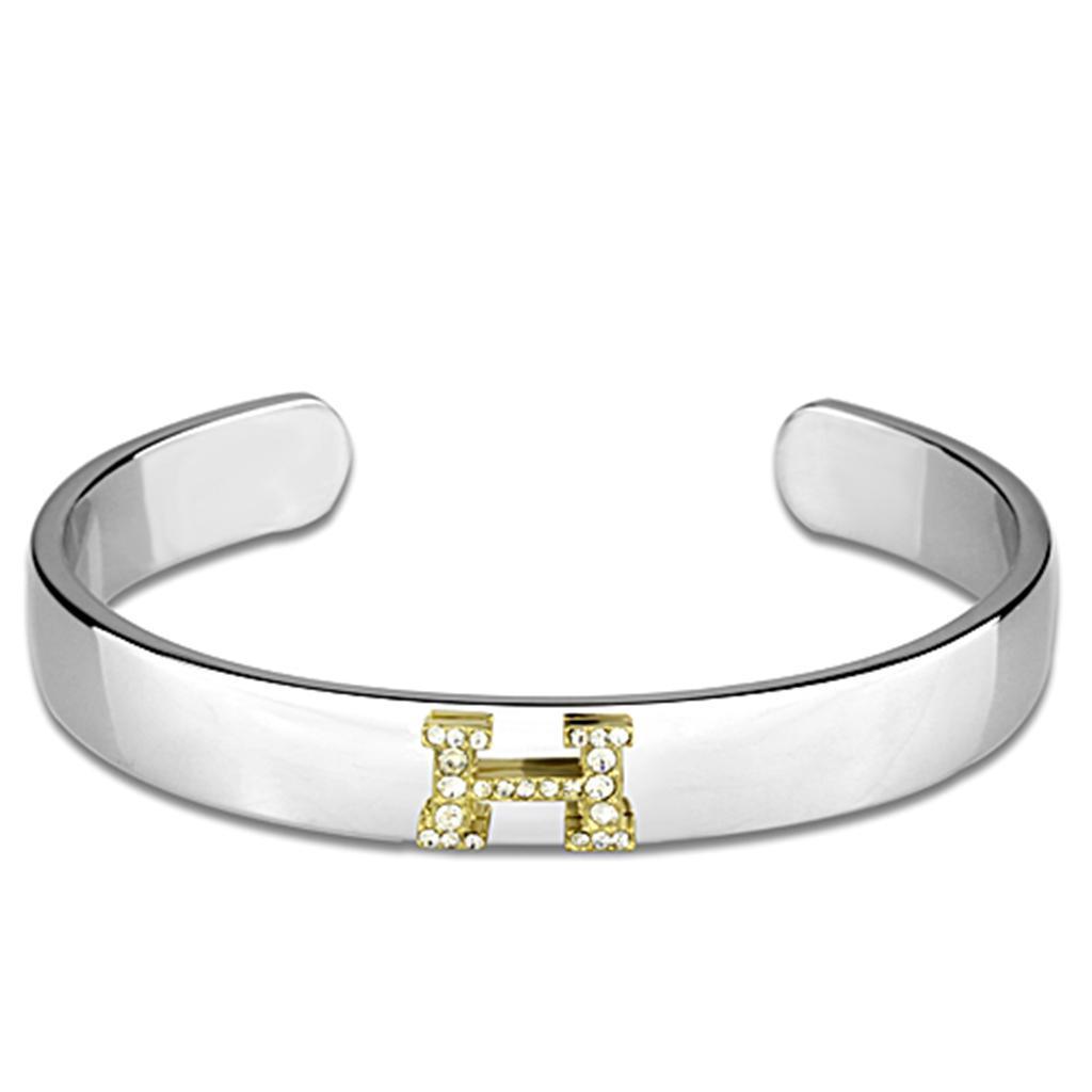 LO3618 - Reverse Two-Tone White Metal Bangle with Top Grade Crystal in Clear