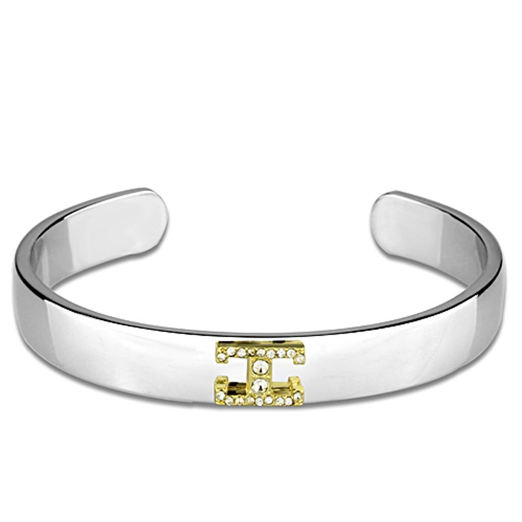 LO3619 - Reverse Two-Tone White Metal Bangle with Top Grade Crystal in Clear