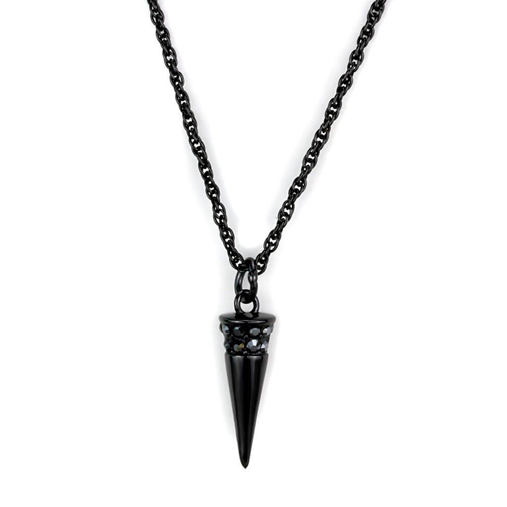 LO3709 - TIN Cobalt Black Brass Chain Pendant with Top Grade Crystal in Hematite