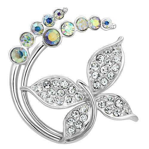 LO2860 - Imitation Rhodium White Metal Brooches with Top Grade Crystal in Aurora Borealis (Rainbow Effect)