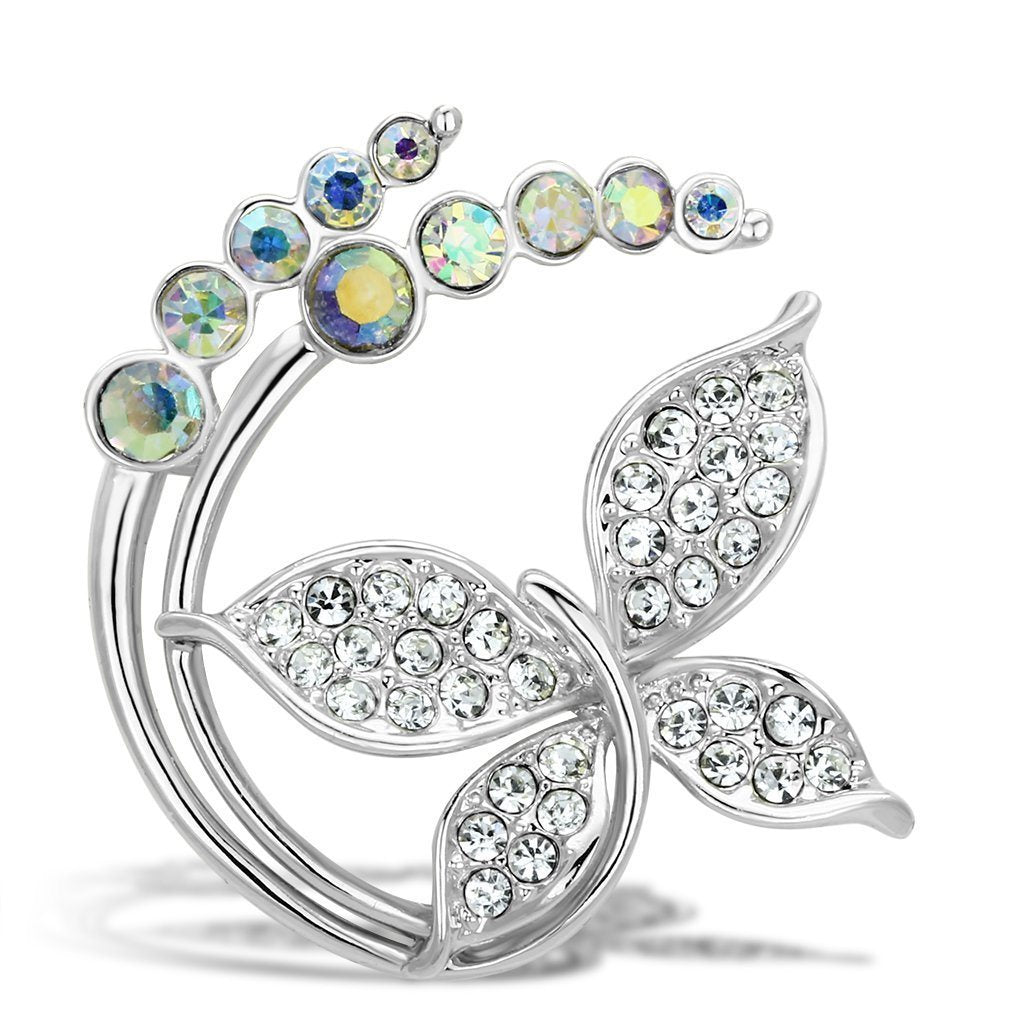 LO2861 - Flash Gold White Metal Brooches with Top Grade Crystal in Aurora Borealis (Rainbow Effect)