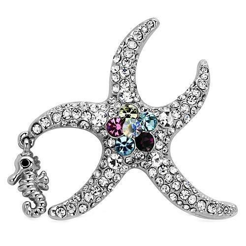 LO2910 - Imitation Rhodium White Metal Brooches with Top Grade Crystal in Multi Color