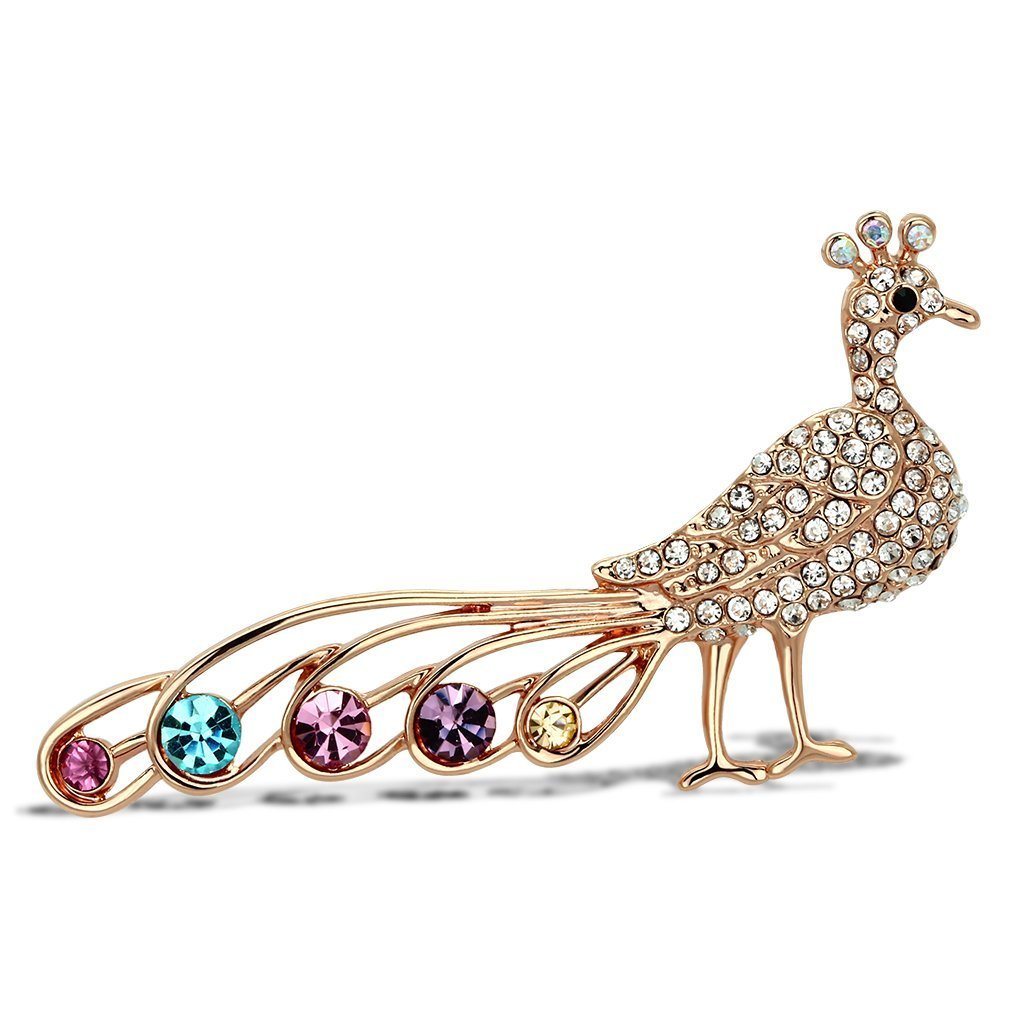 LO2798 - Flash Rose Gold White Metal Brooches with Top Grade Crystal in Multi Color