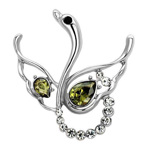 LO2815 - Imitation Rhodium White Metal Brooches with Top Grade Crystal in Olivine color