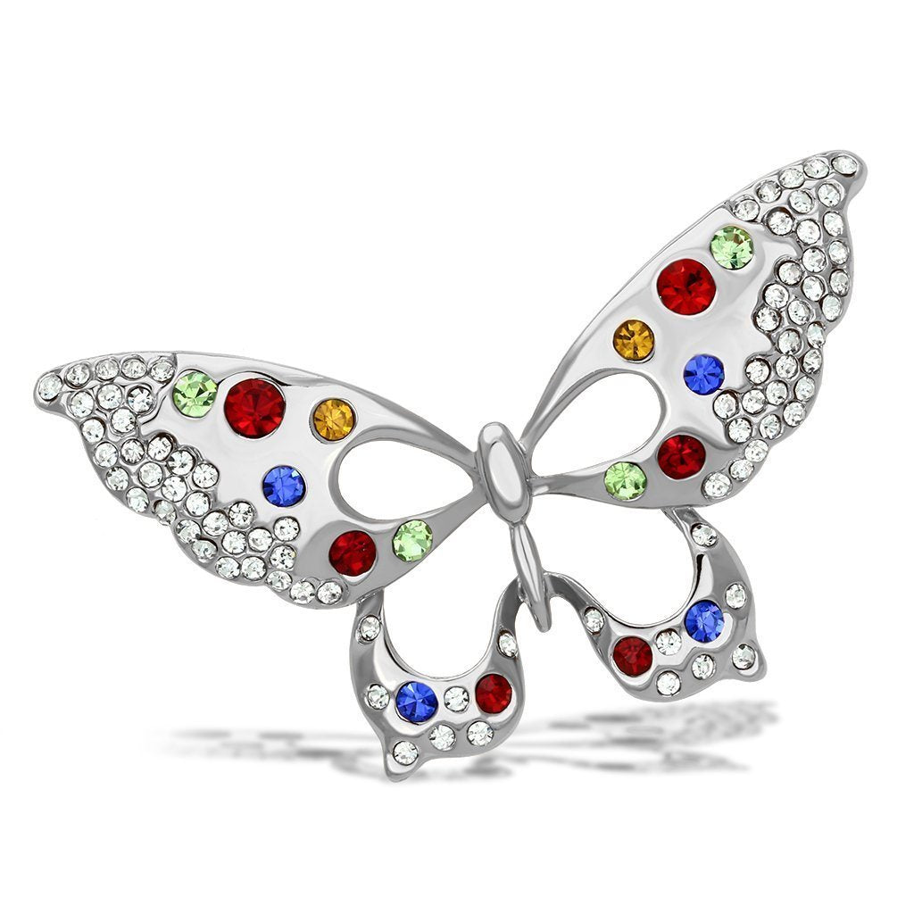 LO2906 - Imitation Rhodium White Metal Brooches with Top Grade Crystal in Multi Color