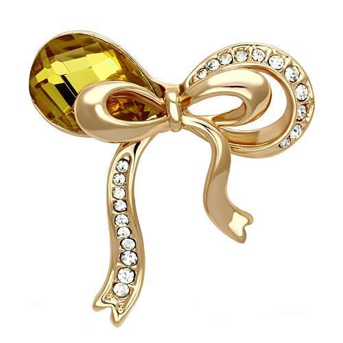 LO2847 - Flash Rose Gold White Metal Brooches with Synthetic Glass Bead in Topaz