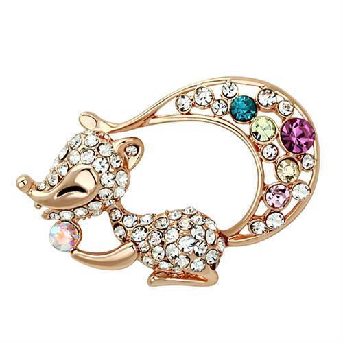 LO2889 - Flash Rose Gold White Metal Brooches with Top Grade Crystal in Multi Color
