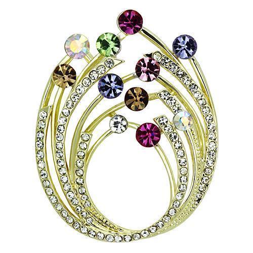 LO2812 - Flash Gold White Metal Brooches with Top Grade Crystal in Multi Color